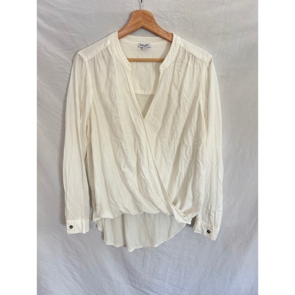 Splendid Womens Cream V Neck Wrap High Low Long Sleeve Top Size Large